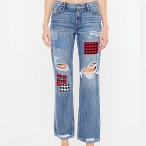 Kancan patchwork jeans denim distressed boyfriend relaxed 30 cotton